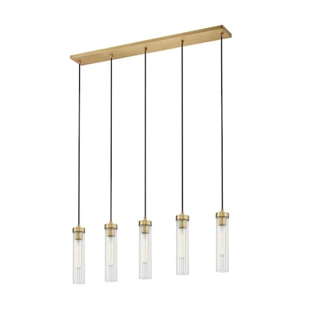 Z-Lite Beau Linear Chandelier, 5-Light, 4.75 In.W x 42 In.L x 12.75 In.H, Rubbed Brass/Clear 740P-5L-RB